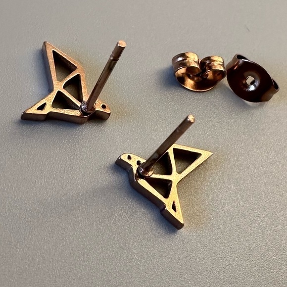 Stainless Steel and Rose Gold Origami Bird Studs - Picture 3 of 12